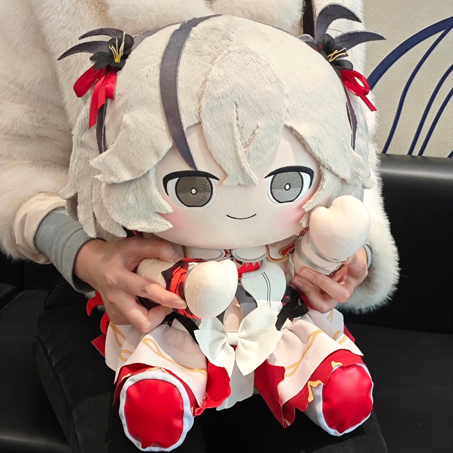 Smile House Fanmade Plushies Big Eyes Cute Red Shoes Silver Hair Plush Doll 40CM