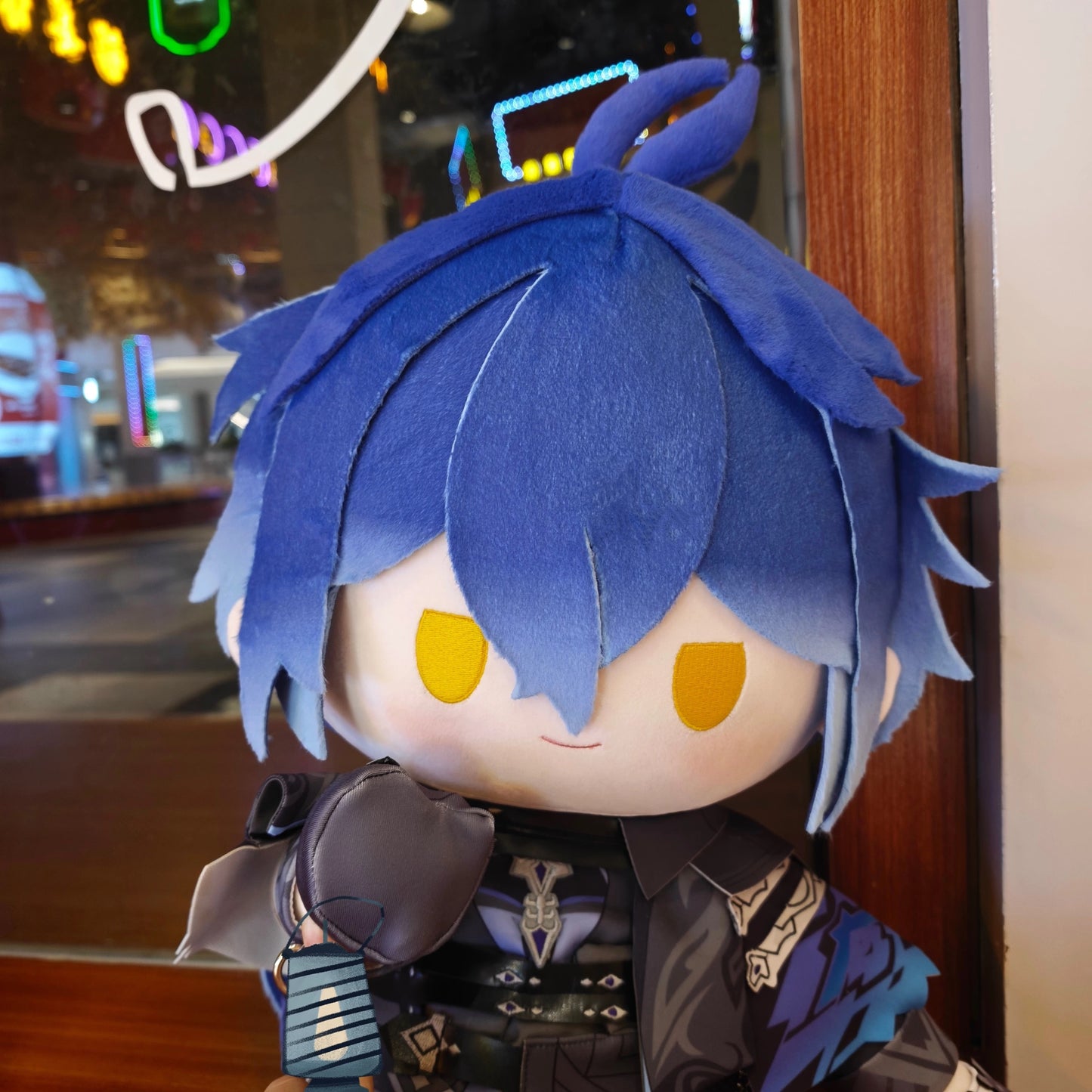 Smile House Fanmade Plushies Man Blue Hair Yellow Eyes Staring Style Sitting Plush Doll